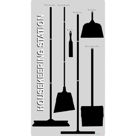 5S Supplies 5S Housekeeping Shadow Board Broom Station Version 3 - Gray Board / Black Shadows With Broom HSB-V3-GRAY/BLACK-KIT